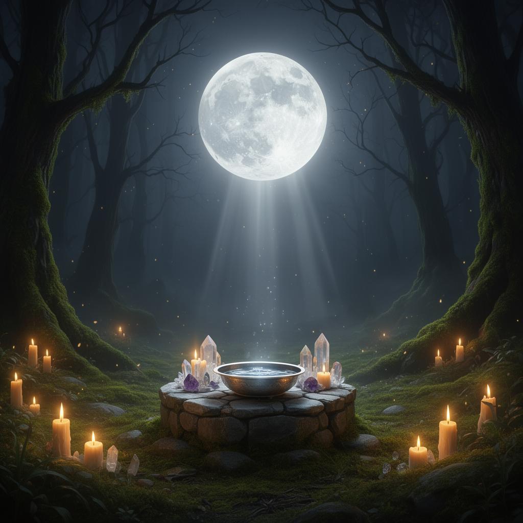A candlelit moon ritual in a quiet clearing